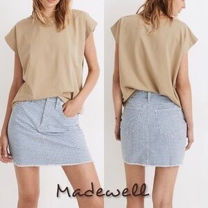Madewell Stretch Straight Mini Skirt in Gingham: Raw-Hemmed Edition